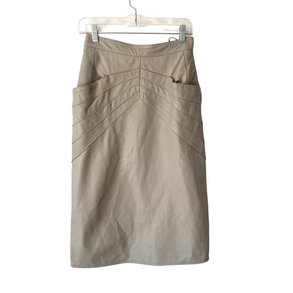 Vintage Saticci Collection Gray Leather Straight Skirt Yoke Front size 10